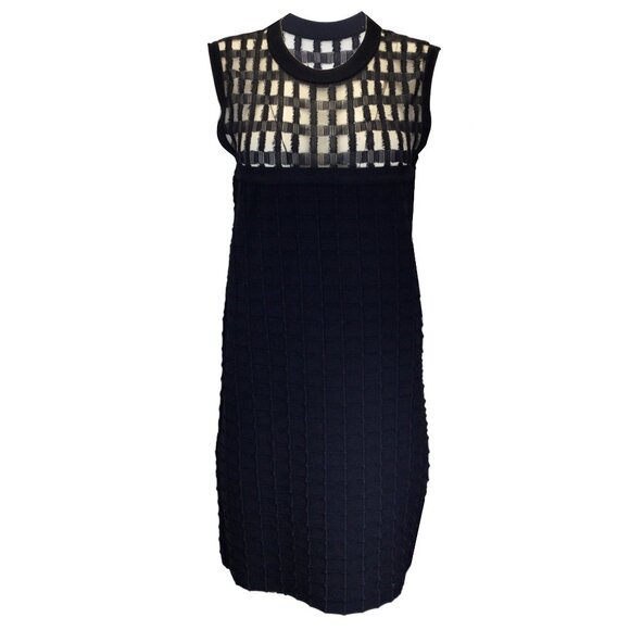 PIECE D'ANARCHIVE BLACK SLEEVELESS GRID-PATTERN KNIT SHEATH DRESS - Picture 1 of 6